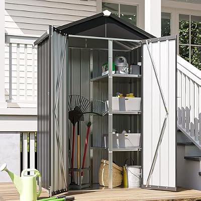 Aoxun Vertical Metal Tool Cabinet 3.5x2FT, 32 Cu.Ft Weatherproof Outdoor Storage Shed with Floor & Adjustable Shelves, Space-Saving Design for Garden, Garage, Patio