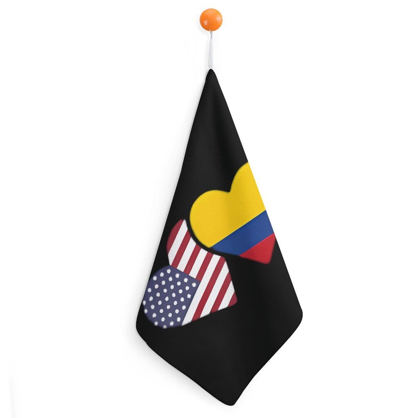 CGSBNGHA U.S. Colombia Flag Heart Hand Towel Hanging Face Towels Cleaning Cloths Handkerchief for Bathroom Kitchen