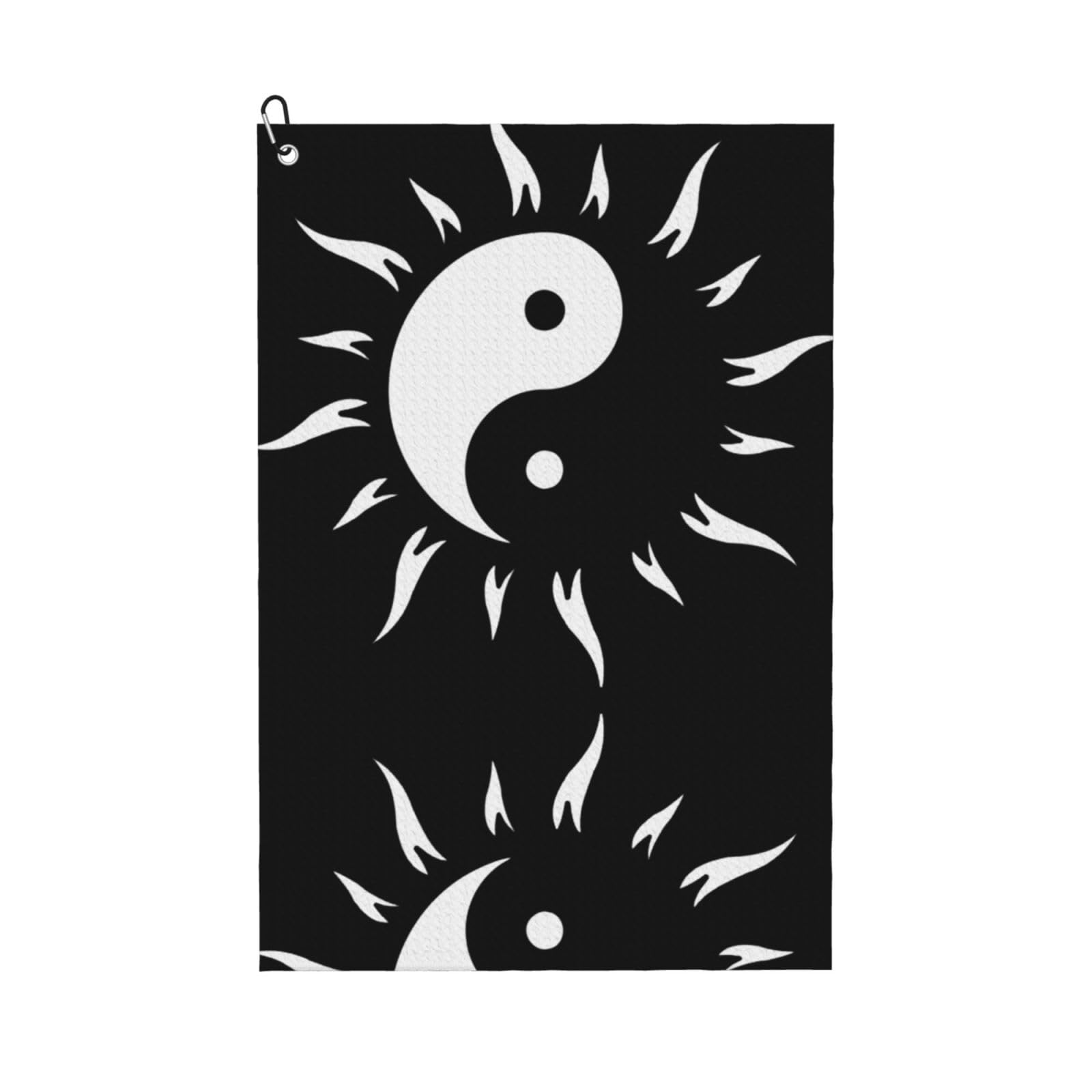 peiyeety The Sun Yin Yang Microfiber Golf Towel with Carabiner Clip, 16x24 Inch Absorbent Waffle Weave Towel for Golf Bags
