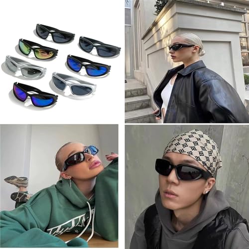YQBFTC Y2K Cycling Glasses for Men Women,4Pcs Stylish Polarised Oval Running Sunglasses,Wrap Around Sports Sunglasses,UV400 Protection Fashionable Futuristic Oval Sun Glasses for Running Cycling - Image 4