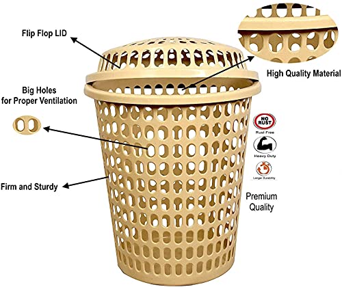 Image of Durable 50 L 2 Laundry Basket with Lid (Cream)