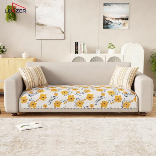 Image of Lukzer 5 Seater Sofa Cover Mat Reversible Quilted Sofa Seat Protector with WaveEdge Ultrasonic Cut - Brick Bloom | Washable Anti-Slip Sofa Throw | 3+1+1 Seat Cover for Living Room /SC-201-05WE