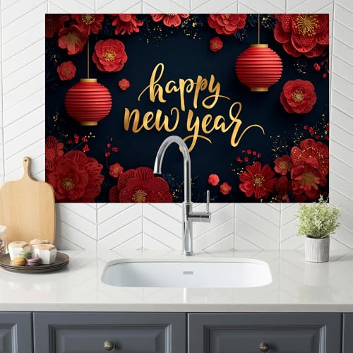 Image of Happy New Year Lantern Backsplash Peel and Stick, 35.4x23.6 in