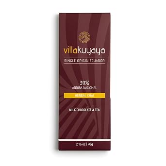 Villakuyaya Premium Milk Chocolate Herbal Chai, 39%, Single Origin Ecuador, Gourmet Ecuadorian Arriba Nacional Cacao With Robust Spices With A Base Of Sweet, Earthy Rooibos, Smooth and Ethical Sourced, Vegan & Gluten Free Pack of 1