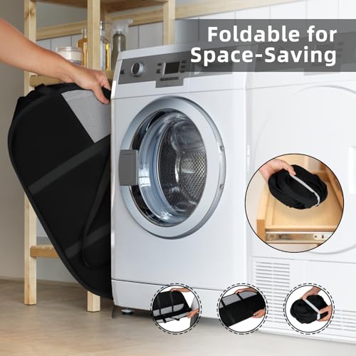 Image of 100L Collapsible Laundry Baskets, Tear Proof Pop Up Laundry Hamper with Dual Handles, Large Foldable Laundry Basket, Easy to Carry Laundry Hamper for Home, Laundry Room, Bedroom, Dorm, Travel Black