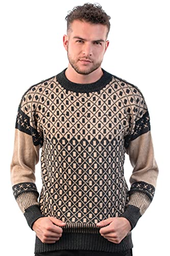 Crewneck Alpaca Sweater for Men “Himalaya” - Alpaca Pullover - Bicolor Jumper for Winter
