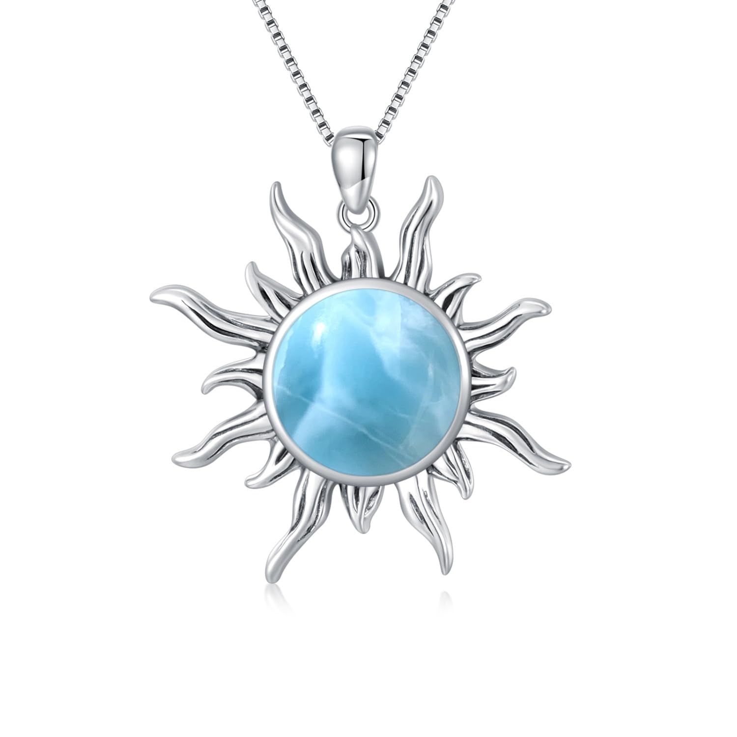 Sun Turquoise Pendant Necklace, 925 Sterling Silver Genuine Gemstones Western Jewelry Gift for Women