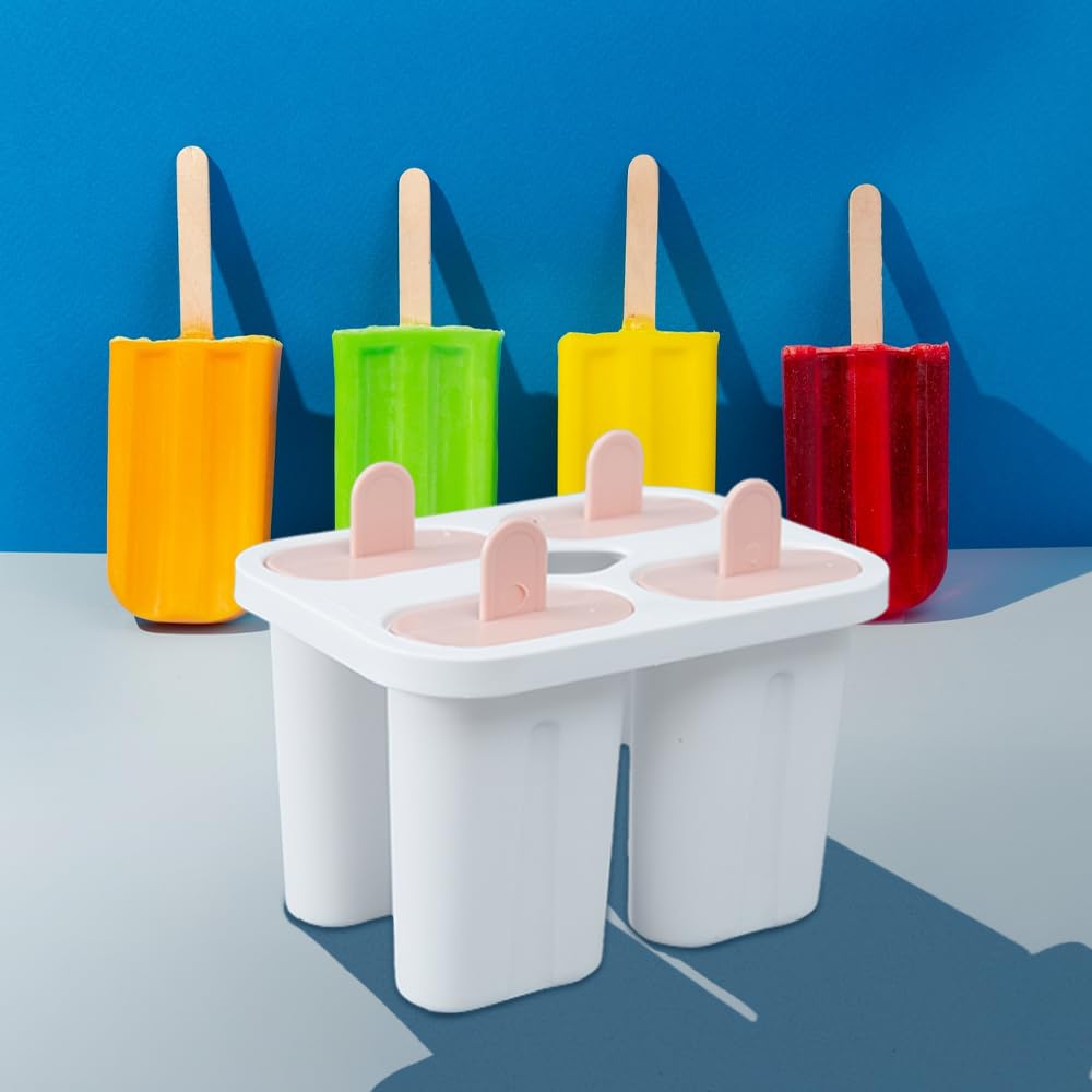 Kuber Industries Set of 4 Popsicle Mould|Reusable Ice Tray For Kulfi, Candy| White