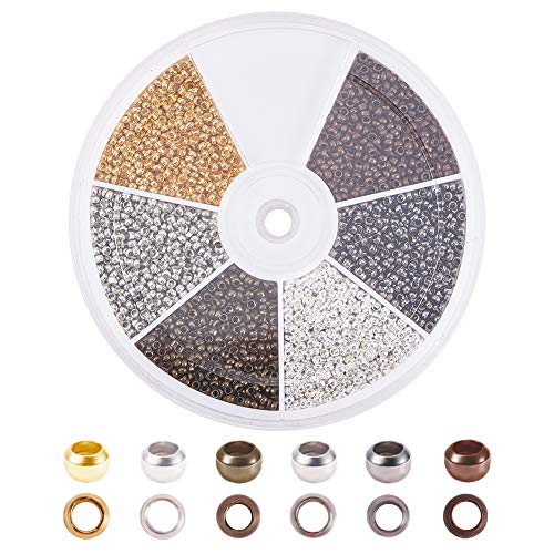 PandaHall 5700 Pcs 6 Colors 2mm Brass Tube Crimp Beads Cord End Caps Diameter 2mm for Jewelry Making 6 Colors