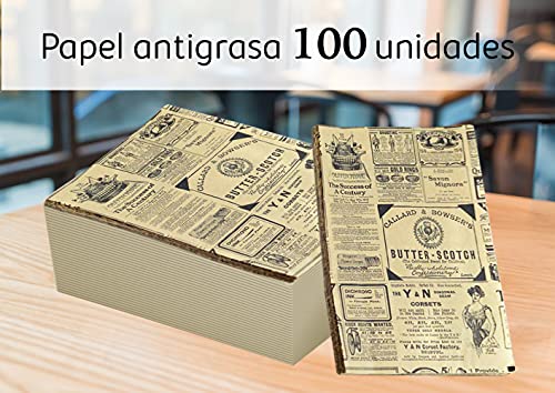HostelNovo - 100 Stück Anti-Fett-Papier für Lebensmittel - Einheitsgröße 32 x 20 cm - Speziell für Basket Chips und jede Art von Behältern - Kraftpapier