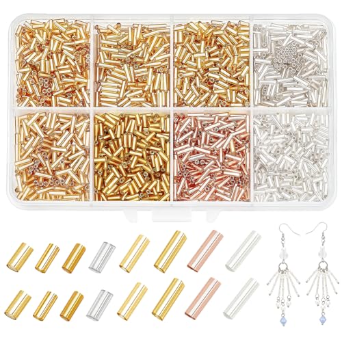 PH PandaHall 2120pcs 8 Modèles Perles de Tube en Verre, Perles de Rocaille