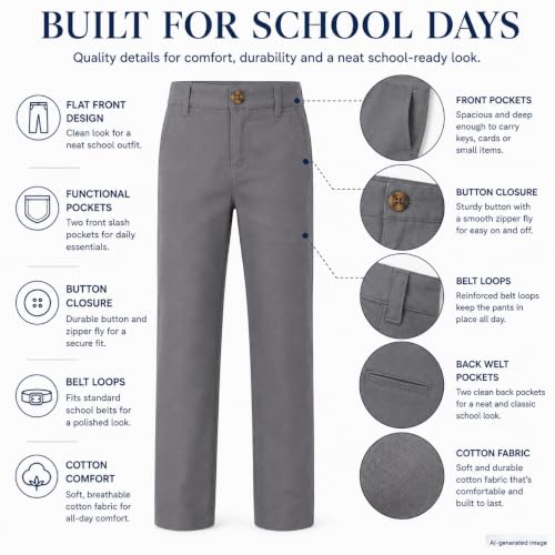 Image of Bienzoe Boys School Uniform Pants: Adjustable Waist Flat Front | Students Ages 6-13, Classroom Days, Picture Day, Awards, Open House, Chapel, Family Events, Lean-To-Regular Builds, Neat Look