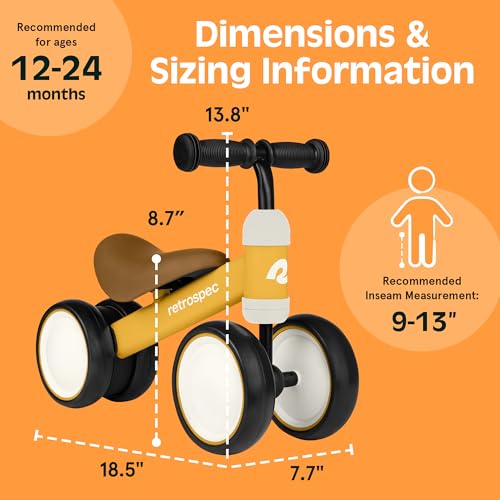 Image of Retrospec Cricket Baby Walker Balance Bike with 4 Wheels for Ages 12-24 Months - Toddler Bicycle Toy for 1 Year Old's - Ride On Toys for Boys and Girls - One Size (Sunflower)