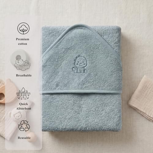 Image of Hooded Baby Towels for Boys (0-1.5 Years) | 70x70 cm | Soft Terry Cotton Wrap | Blue Hooded Towels for Newborn & Infant Bath, Pool, Beach Gift