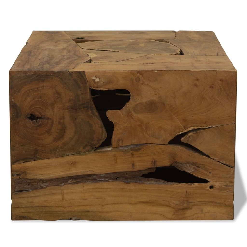 Stolik kawowy 50 x 50 x 35 cm z drewna tekowego, brązowy, kwadratowy stół, lite drewno, stolik pomocniczy, rustykalny stół, ręcznie wykonany, stabilny