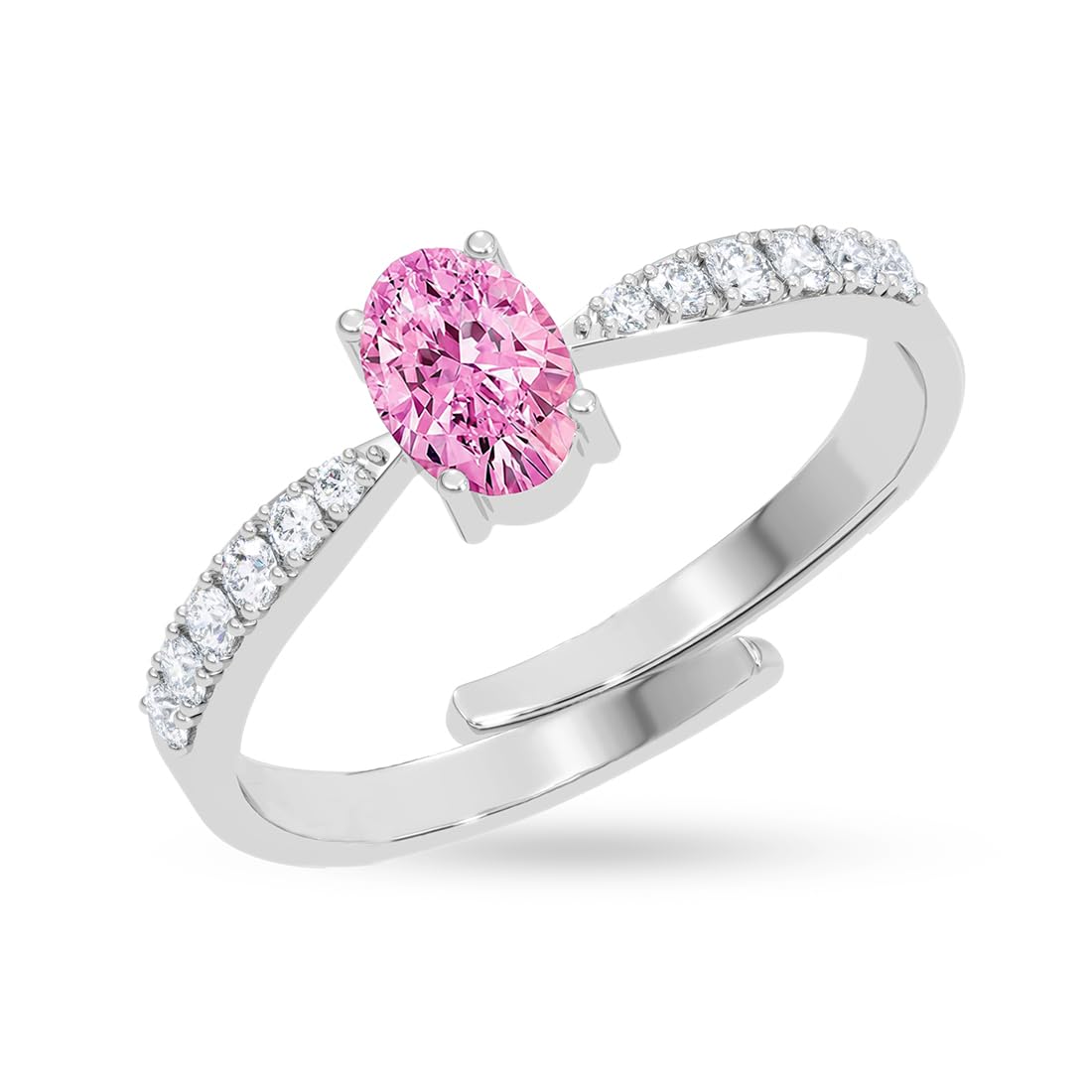 clara 925 Sterling Silver Cascais Pink Solitaire Adjustable Ring Women-picture-7