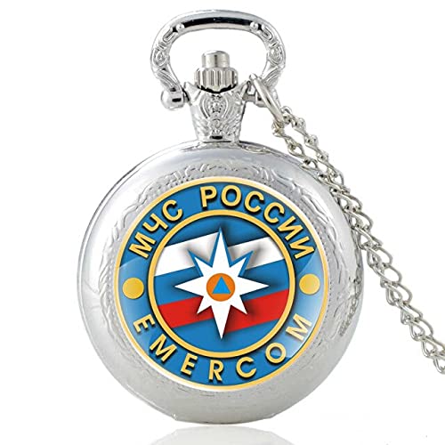 Pocket & Fob Watches МЧС РОССИИ EMERCOM Design Black Vintage Glass Dome Quartz Pocket Watch Men Women Pendant Necklace Hours Clock Gifts (Silver)