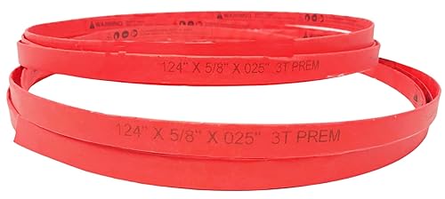 124 x 58 x 0.025 pulgadas. x 3TPI rojo, paquete de 2 hojas de sierra de cinta, cuchillas más anchas son ideales para materiales más duros (cráneo
