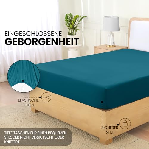 Utopia Bedding - Spannbettlaken 140x200cm - Denim Blau - Gebürstete Polyester-Mikrofaser Spannbetttuch - 35 cm Tiefe Tasche 4