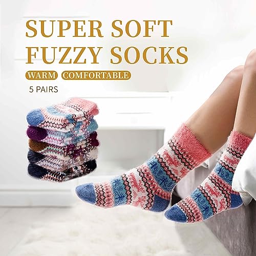 Image of SISOSOCK 5 Pairs Fuzzy Soft Cozy Comfortable Socks for Women, Casual Sleep Comfy Socks, Perfect Warm Winter Gifts for Women