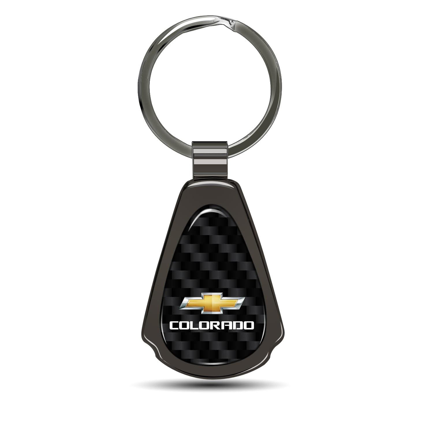 iPick Image for Chevrolet Colorado Real Black Carbon Fiber Metal Teardrop Key Chain Keychain, Official Licensed