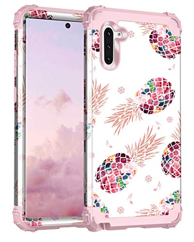 Lontect Compatible Galaxy Note 10 Case Floral 3 in 1 Heavy Duty Hybrid Sturdy High Impact Shockproof Protective Cover Case for Samsung Galaxy Note 10, Pineapple/Rose Gold