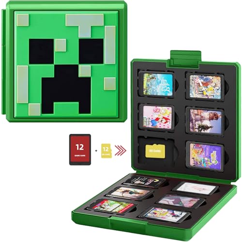Funda para Juegos Nintendo Switch - 12 Ranuras para Almacenamiento de Tarjetas de Juego y 12 Ranuras para Tarjetas SD,Portátil y Delgado,Estuche para Nintendo Switch Lite NS Juego (Green Mini World)