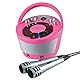 Groov-e Tragbare Party-Karaoke-Boombox-Maschine mit CD-Player, kabellose Bluetooth-Wiedergabe, Party-Effektbeleuchtung, Mikrofon und Sprachsteuerung, 2 Mikrofone im Lieferumfang enthalten, Pink