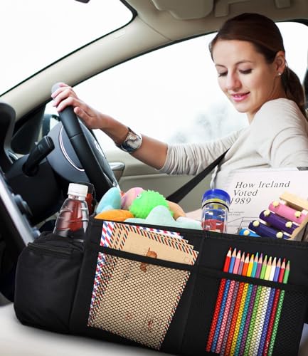 LEAZZLE Auto Organizer Rücksitz, Autositz Organizer Kinder Faltbar mit Getränkehalter, Auto Zubehör Innenraum für Kofferraum, Vorder und Rücksitz, Beifahrersitz Organizer für Spielzeug, Bücher, Snacks