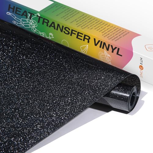 HTVRONT Black Glitter HTV Vinyl- 10 x 5ft Black Glitter Iron On Vinyl for All Cutting Machine Glitter Heat Transfer Vinyl Roll for T Shirts - Easy to Cut & Weed for Heat Vinyl Design