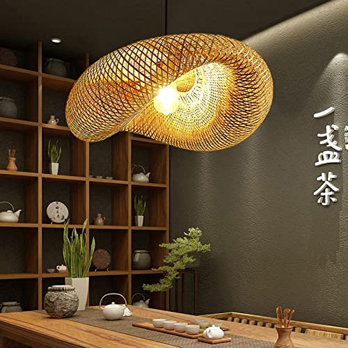 Lámpara de bambú tejida a mano colgante araña retro china E27 para decoración 8