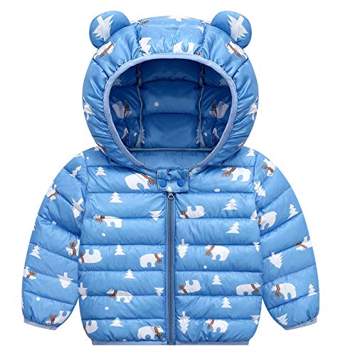 Kids Down Jacket Warm Winter Coat Causal Hooded Winter Jacket Windproof Stylish Outerwear Printed Cute Padded Coat for Boys Girls Blue