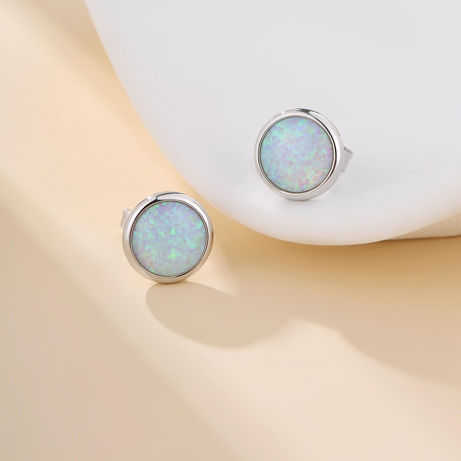 18 Karat Weißgold überziehen Opal Ohrstecker s925 Sterling Silber Rund mit beschichtet für Damen und Herren