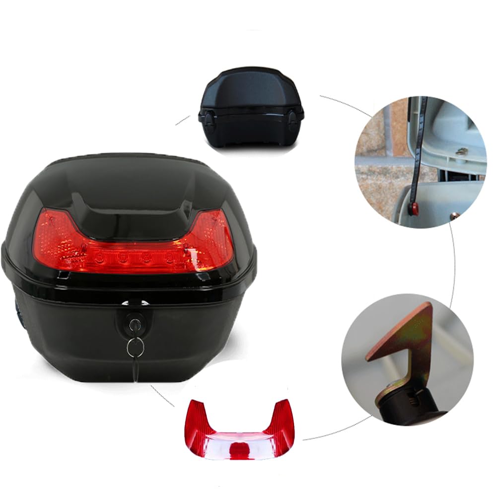 AVIITI Motorcycle Rear Top Box Waterproof Motorcycle Scooter Top Box Tail Trunk Storage Luggage Box with Backrest and Security Lock,Silver,41x41x28cm