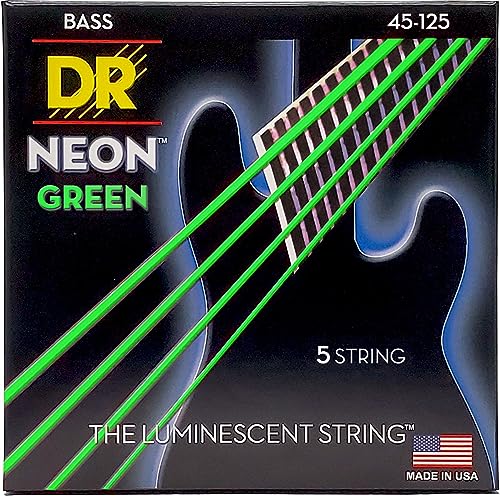 DR Strings NGB5-45 Juego de bajo de 5 cuerdas, níquel revestido, verde neón (45-125)