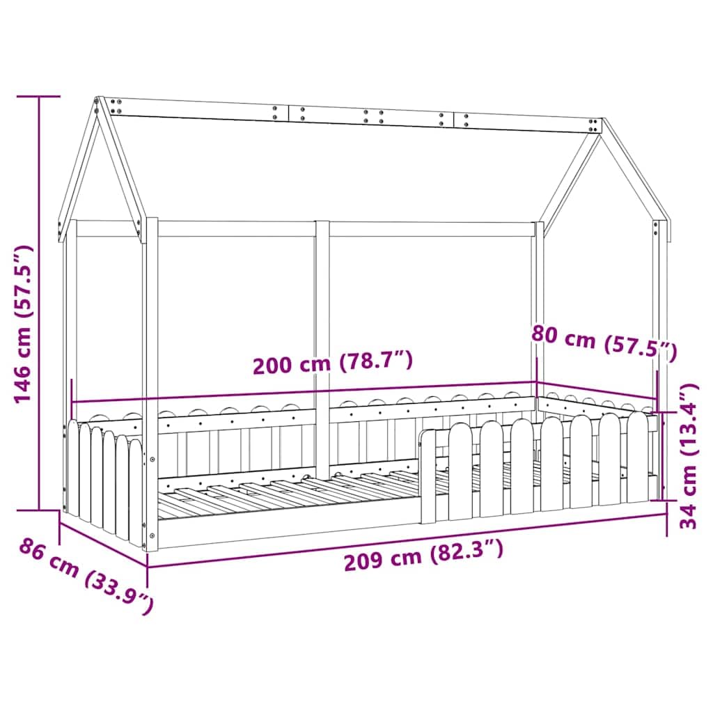 lite drewno sosnowe domek zabaw niska rama 80x200 cm brąz