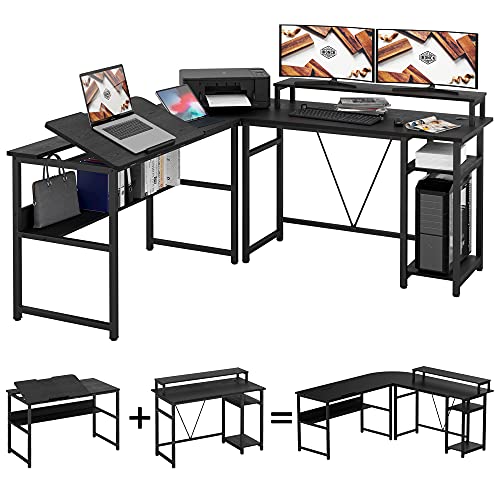 Buy IRONCK L Shaped Computer Desk 70.8", Corner Table with Adjustable