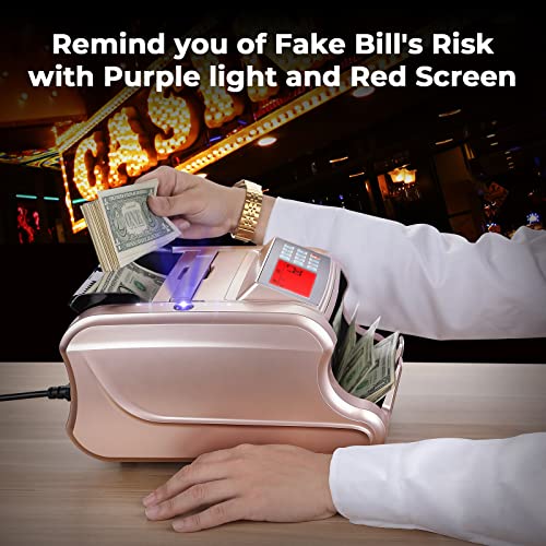 Munbyn Imc06 Money Counter Machine, Rose Gold Money Counter Has 3 Screens, 5+ Detection Uv/Mg/Ir/Dd/Mt Count Value Of Bills, Add With Batch Mode Cash Counting Machine, 1500 Bills/Min, Luxury Gold #TOP5