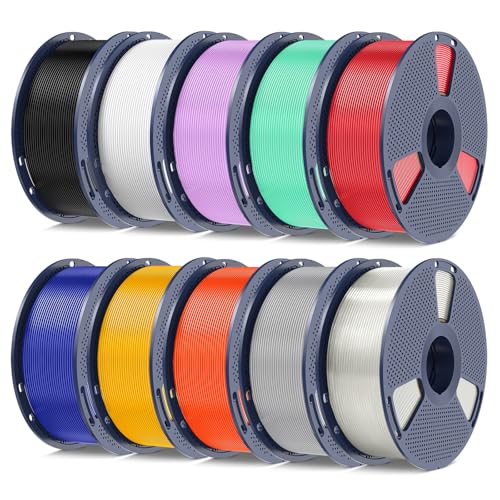 Image of PETG Filament 1.75mm Bundle, 10kg(22lbs) SUNLU PETG 3D Printer Filament, Ultra Tough, Heat Optimized, Odorless, Black+White+Space Grey+Transparent+Red+Blue+Mango Yellow+Orange+Purple+Green