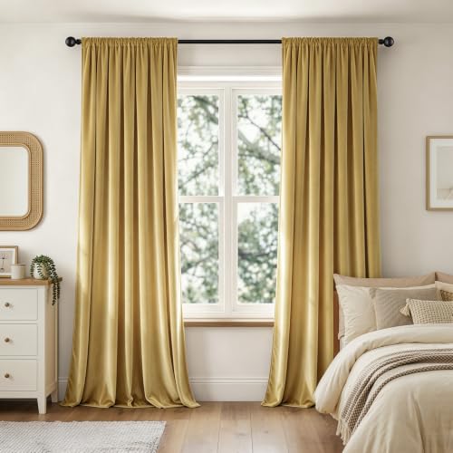 Image of MIULEE Golden Blackout Velvet Curtains Drapes 84 Inch Long 52 inchx84 inch Bedroom