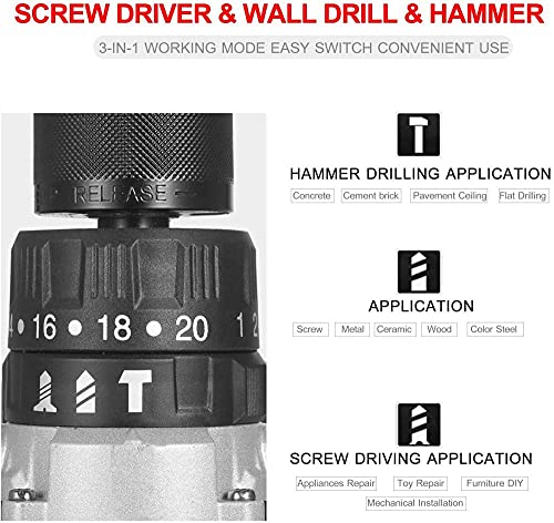 XXZZL Akku-Bohrschrauber Akku-Schlagbohrschrauber Bohrschrauber 21V 2x2.0 Ah Maximaler Drehmoment 200 Nm 21+3… – Bild 7