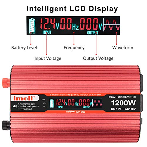 Car Power Inverter, imoli 1200W/2400W(Peak) DC 12V to AC 110V Converter Automotive Modified Sine Wave 3.1A USB 2 AC Outlets with LCD Digital Display