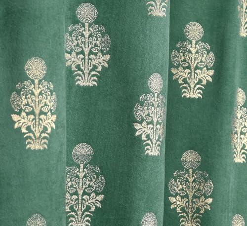 Image of Premium Velvet Long Door Curtains 9 Feet Long, Golden Foil Matka Design Room Darkening Curtains, Thermal Insulated Parda 4 Feet X 9 Feet (48 inch X 108 Inch) - 1 Pcs Ice Colour