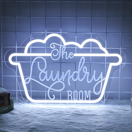 Image of The Laundry Room Neon Sign, USB Powered Laundry Room LED Neon Light, Dimmable Laundry Sign Acrylic Wall Decor Hanging For Door Home Business Laundry room Bathroom Farmhouse Housewarming Gift
