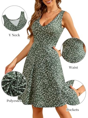 Image of HUHOT Womens Sleeveless V Neck Dress with Pocket Summer Beach Midi Flared Tank Dress