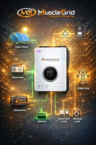 Image of MuscleGrid (BIS Certified) 6.2 kW True Hybrid Solar Inverter • True MPPT • Pure Sine Wave • LCD Display • Wall Mount • (2026 Model)