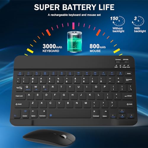 Image of Rechargeable Bluetooth Keyboard and Mouse Combo, Universal Ultra-Slim Wireless Keyboard Mouse Set for Android Windows iPad iPhone Samsung Tablet Portable Compact Keyboard Set (Black)