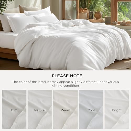 Bedsure 100% Washed Cotton Duvet Cover Twin Size - Natural White Minimalist Cotton Duvet Cover Linen Like for All Seasons - GentleSoft™ Plain Simple Bedding (Natural White, Twin, 68"x90")