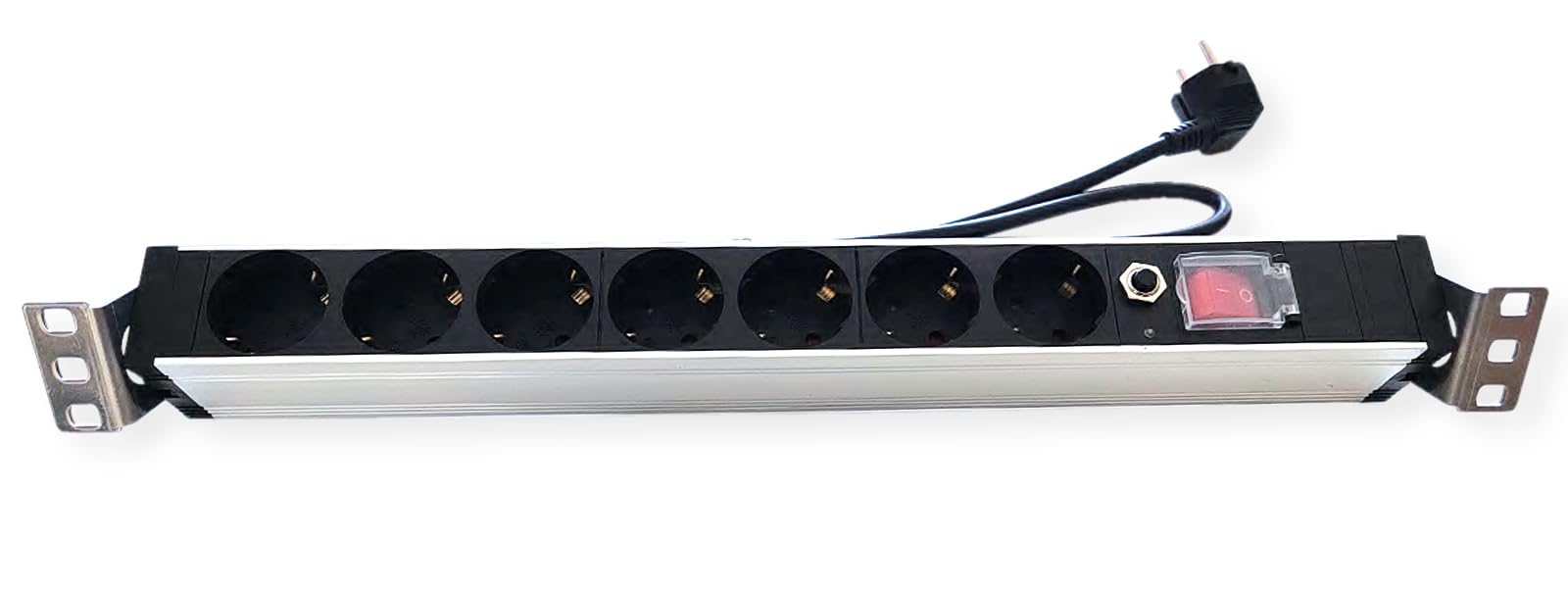 VALUE 19"-Steckdosenleiste 7fach, 1 HE + Schutzkontakt-Stecker (CEE 7/4), mit Überlastschutz, 1,8 m