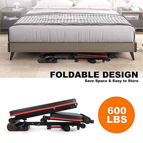 7 Level Adjustable Weight Foldable Bench Fitness Equipment with Resistance Band, Roman Chair Full Body Training Workout Sit-Up Incline Bench for Men Women Home Gym Exercise Sports